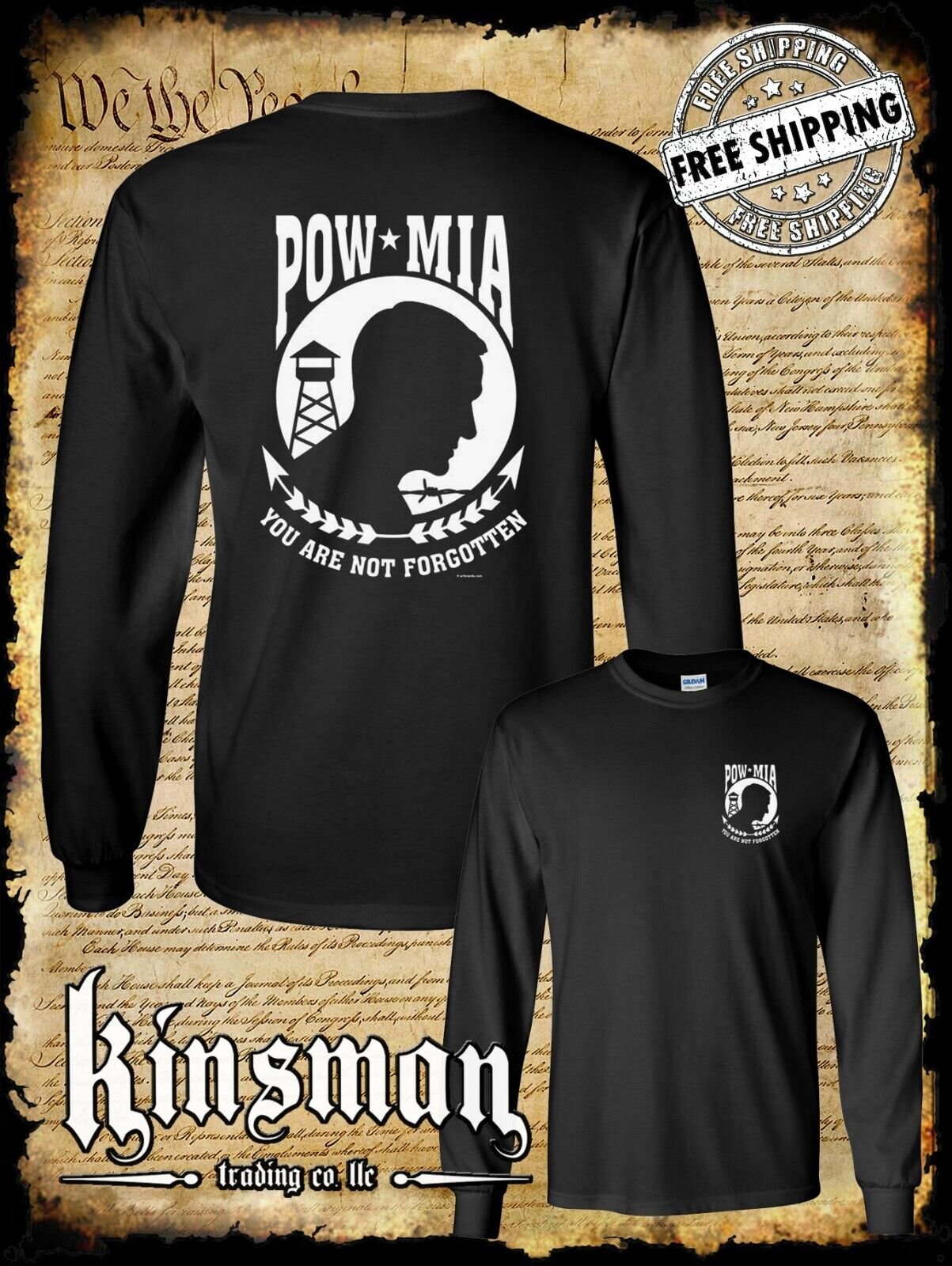 POW - MIA Double-Sided Long Sleeve T-Shirt - USA Veteran Marine Army Military