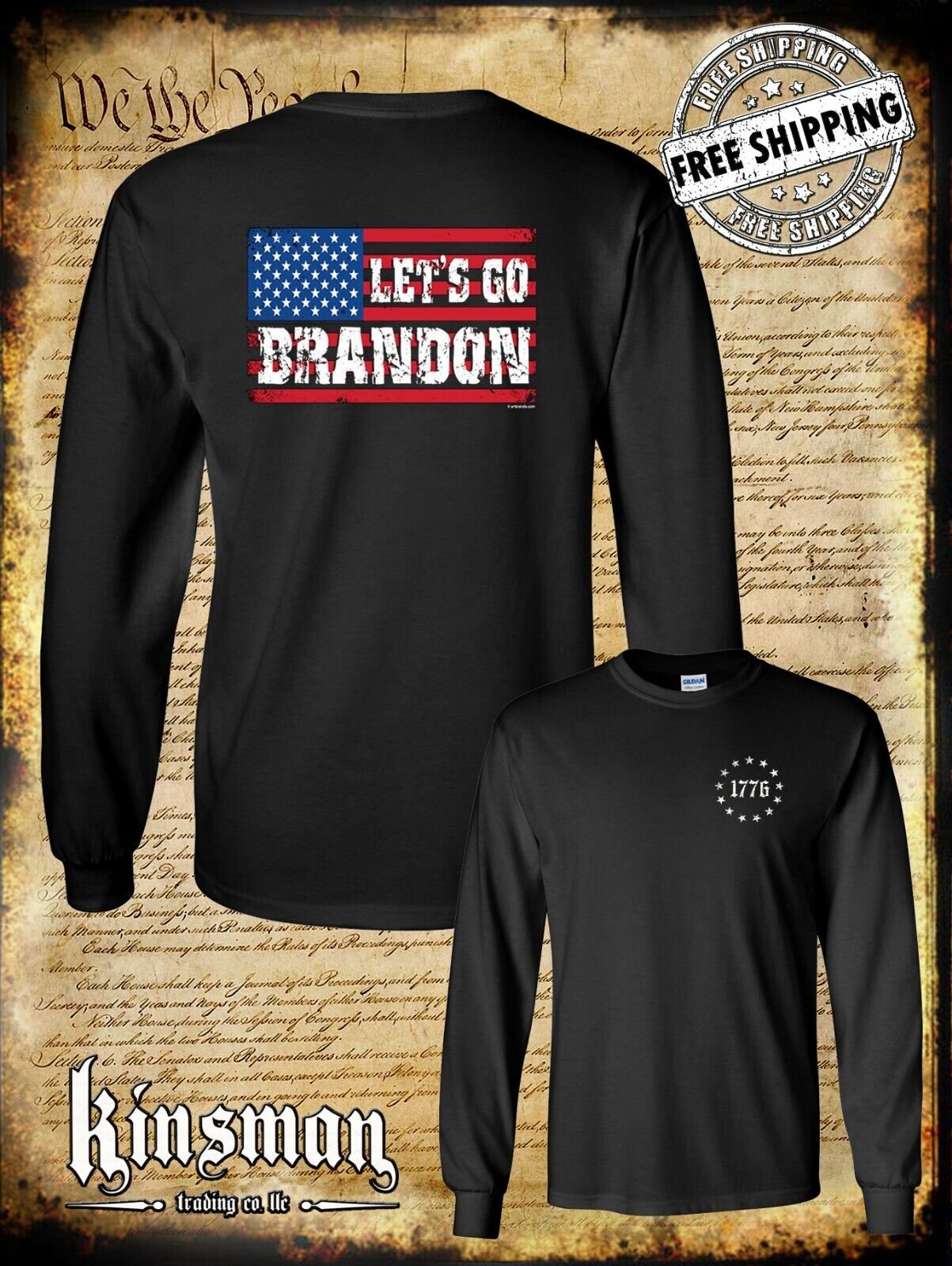 Let's Go Brandon US Flag 2-Sided Long Sleeve T-Shirt - FJB Trump 2024 USA