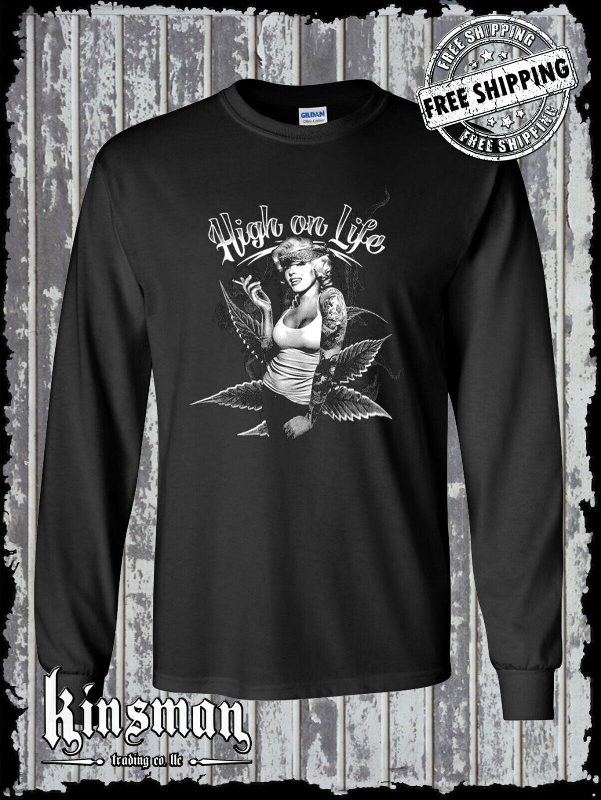 Marilyn Monroe High on Life Long Sleeve T-Shirt Marijuana Weed Pot Cannabis