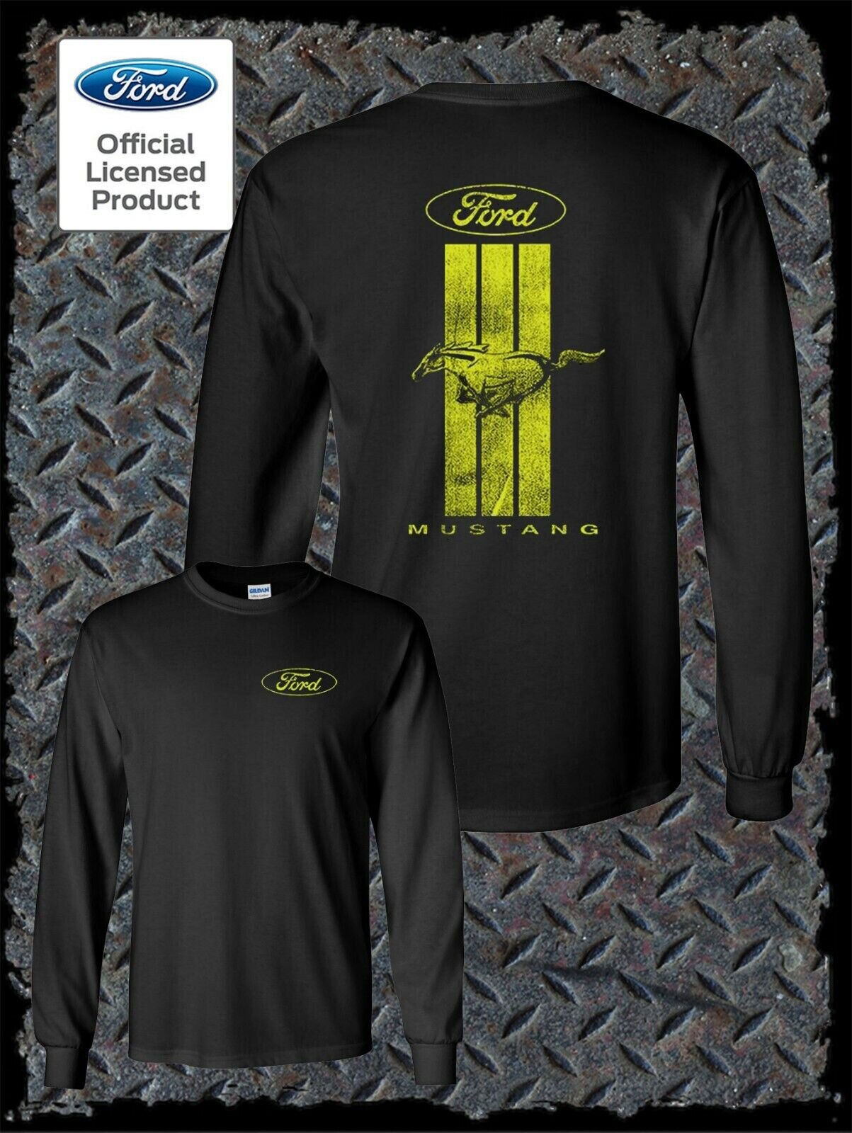 Ford Mustang Green Logo Official Licensed Double Sided Long Sleeve T-Shirt