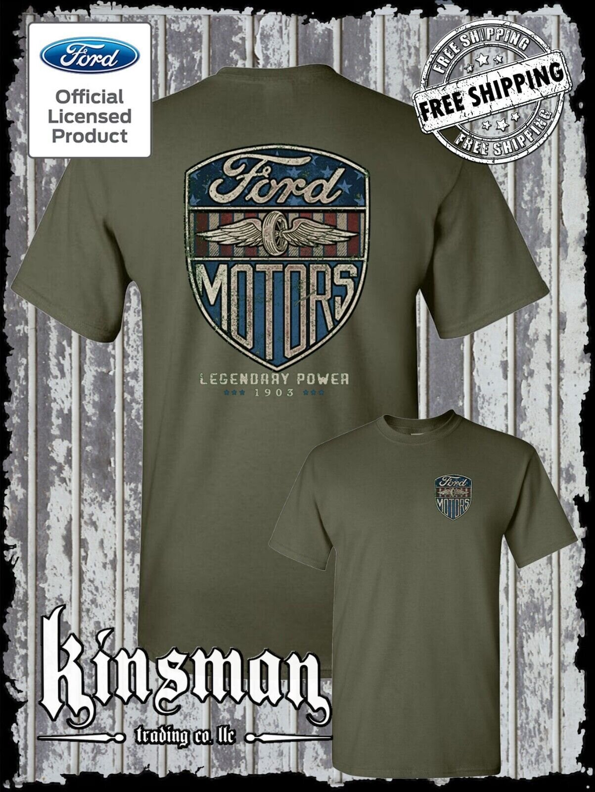 Ford Motors Legendary Power Retro Vintage Style Logo 2-Sided T-Shirt