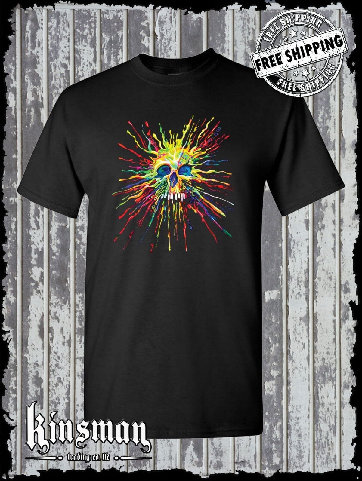 Liquid Blue Neon Splatter Skull T-Shirt