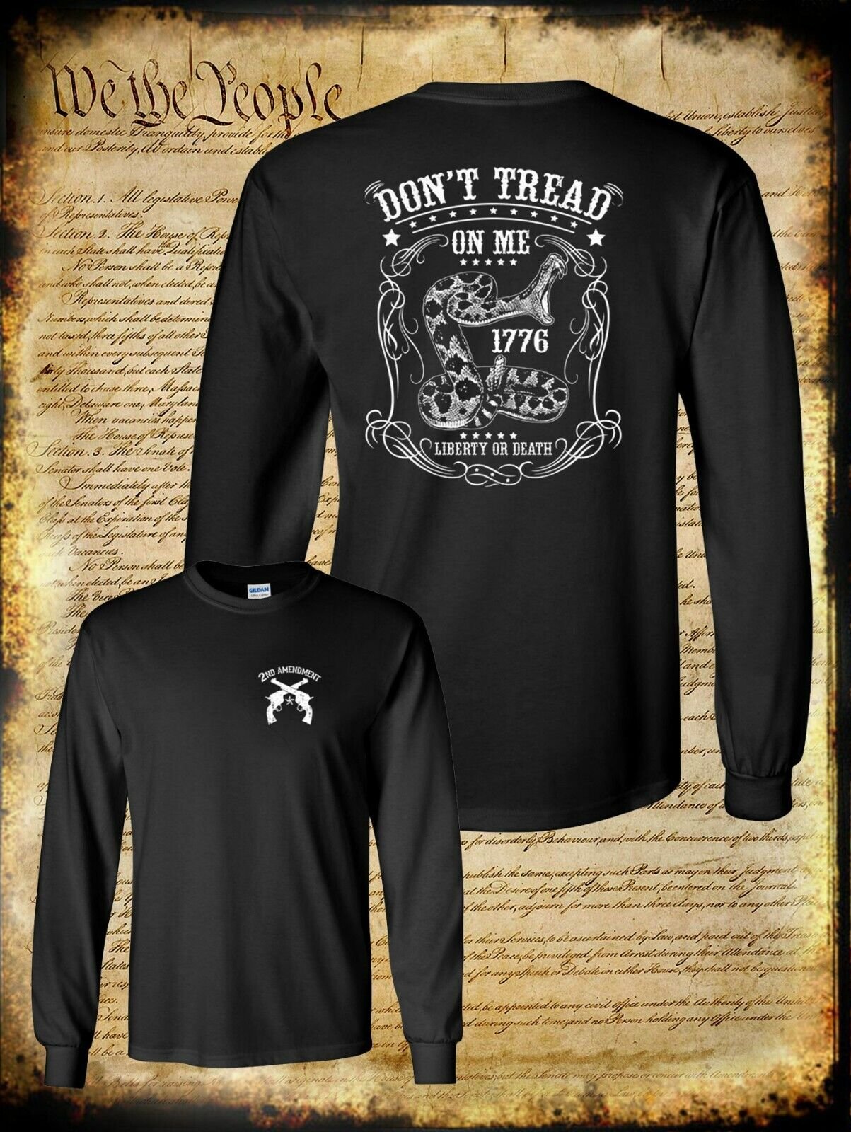 Liberty or Death Don't Tread on Me Snake 1776 Long Sleeve T-Shirt 2nd Amendment
