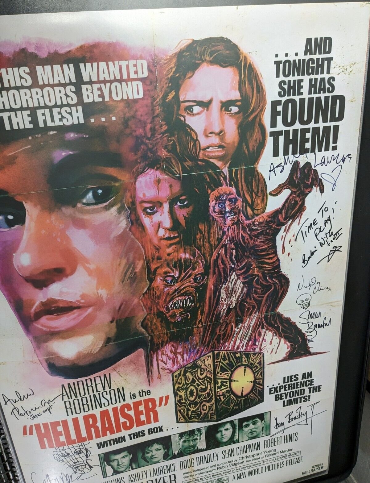 Hellraiser 27x40 Movie Poster Signed by Cast & Clive Barker w/ Pinhead Sketch