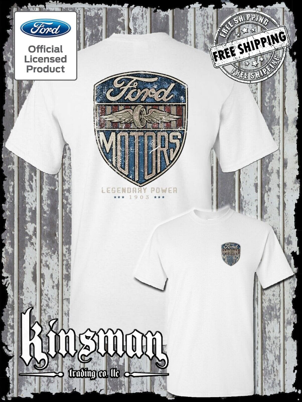 Ford Motors Legendary Power Retro Vintage Style Logo 2-Sided T-Shirt