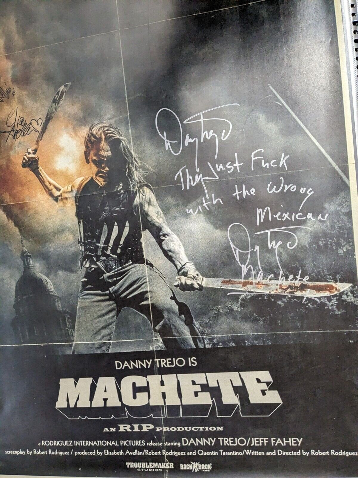 Danny Trejo Signed 27x40 Machete Poster Electra & Elise Avellan Autographed