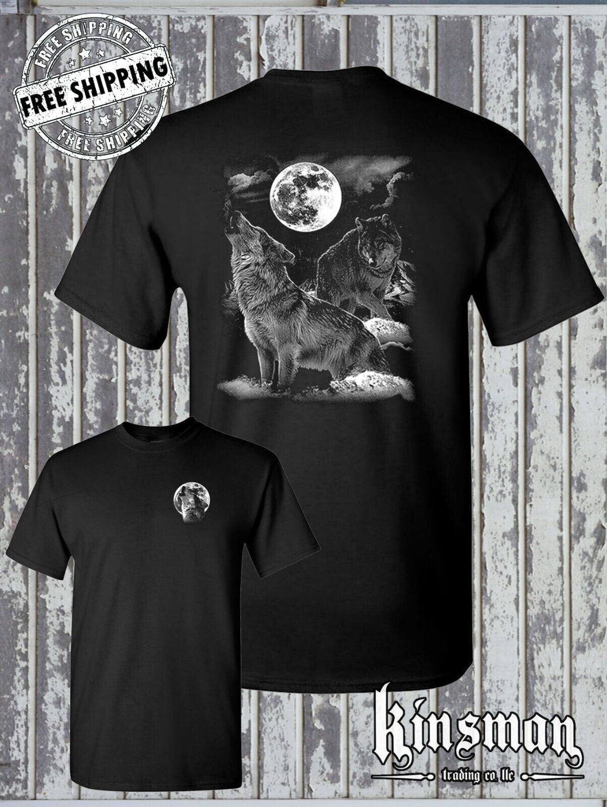 Night Wolves Howling at Moon 2-Sided T-Shirt / Native American Pride Indian