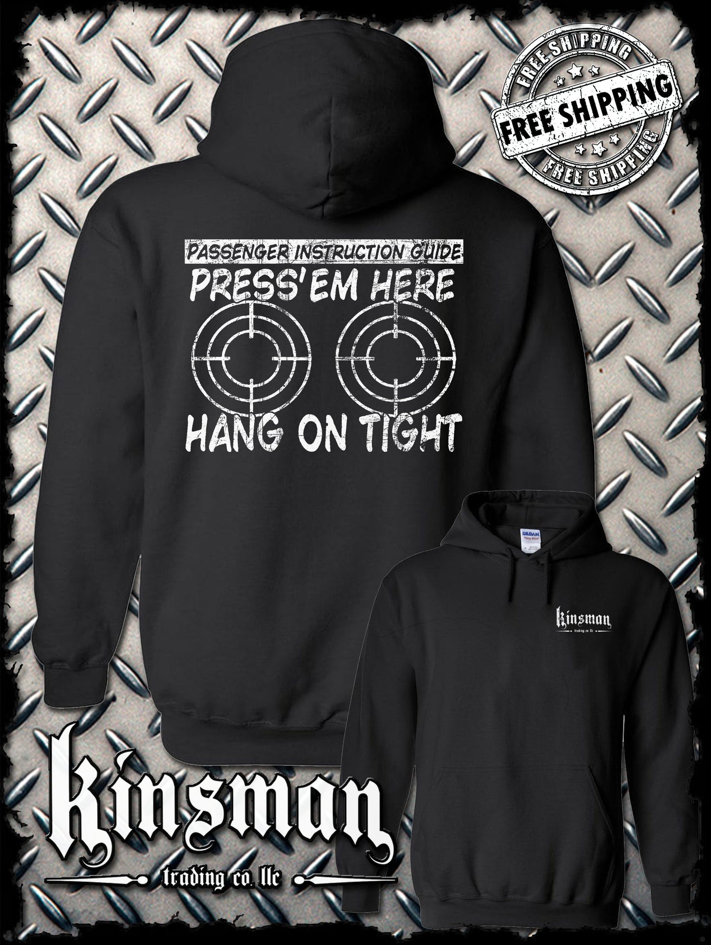 PRESS 'EM HERE Passenger Instruction Guide BIKER Hoodie / Sweatshirt