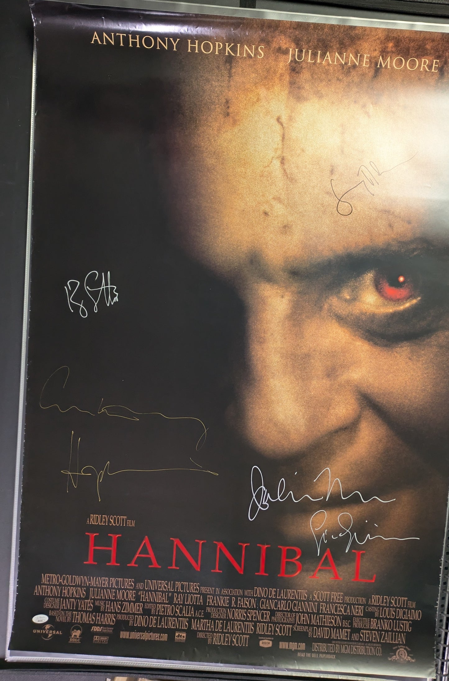 Hannibal 27x40 Poster Signed By Anthony Hopkins Julianne Moore Gary Oldman JSA