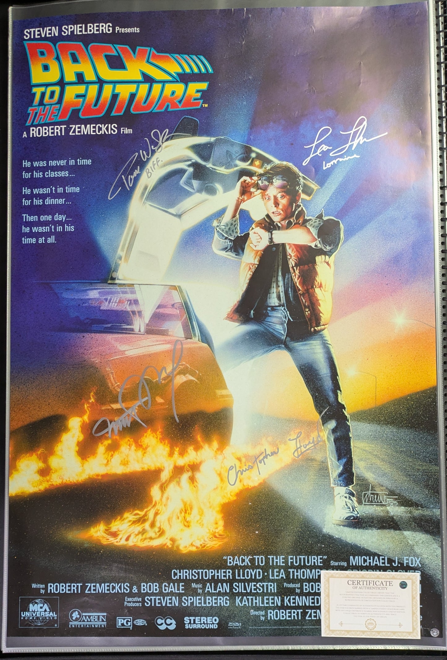 Back To The Future 27x40 Movie Poster Signed x4 Michael J Fox Christopher Lloyd