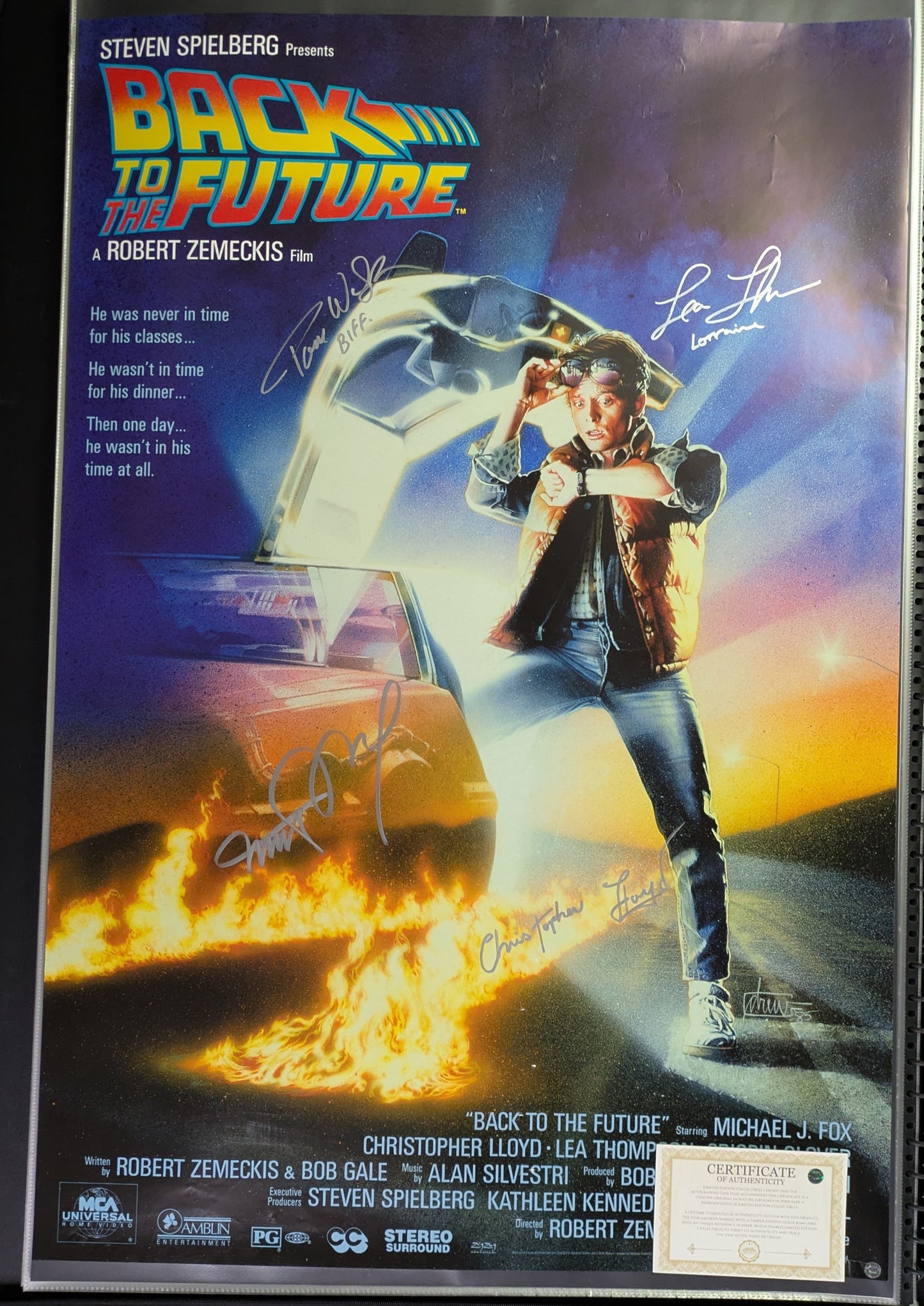Back To The Future 27x40 Movie Poster Signed x4 Michael J Fox Christopher Lloyd
