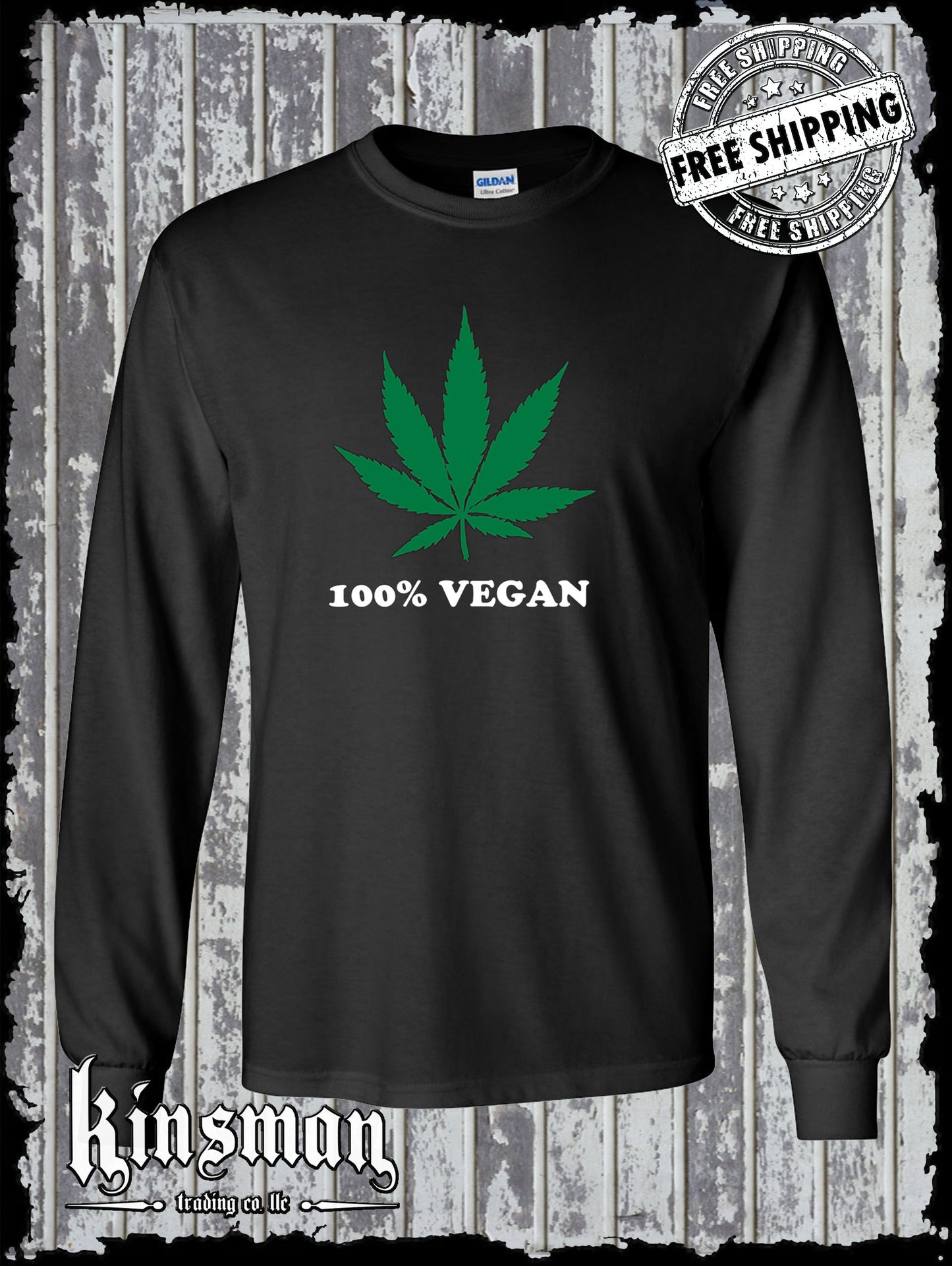 100% Vegan Marijuana Pot Leaf Long Sleeve T-Shirt Weed Cannabis 420 Tee