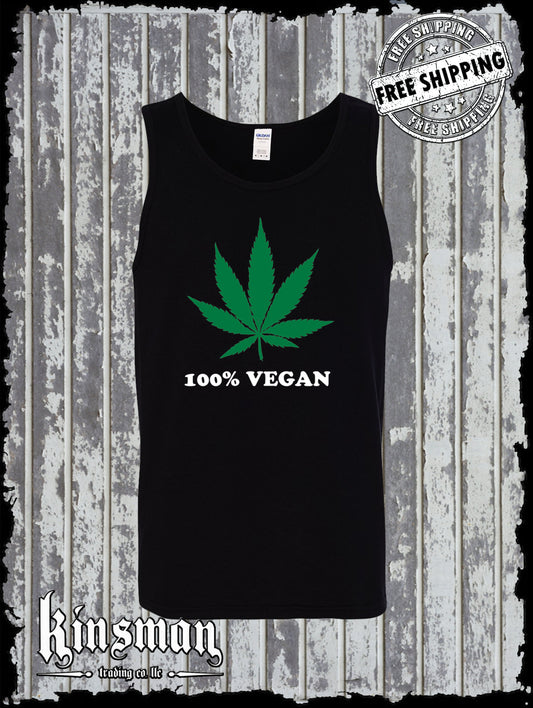 100% Vegan Marijuana Pot Leaf Tank Top T-Shirt Weed Cannabis 420 Tee