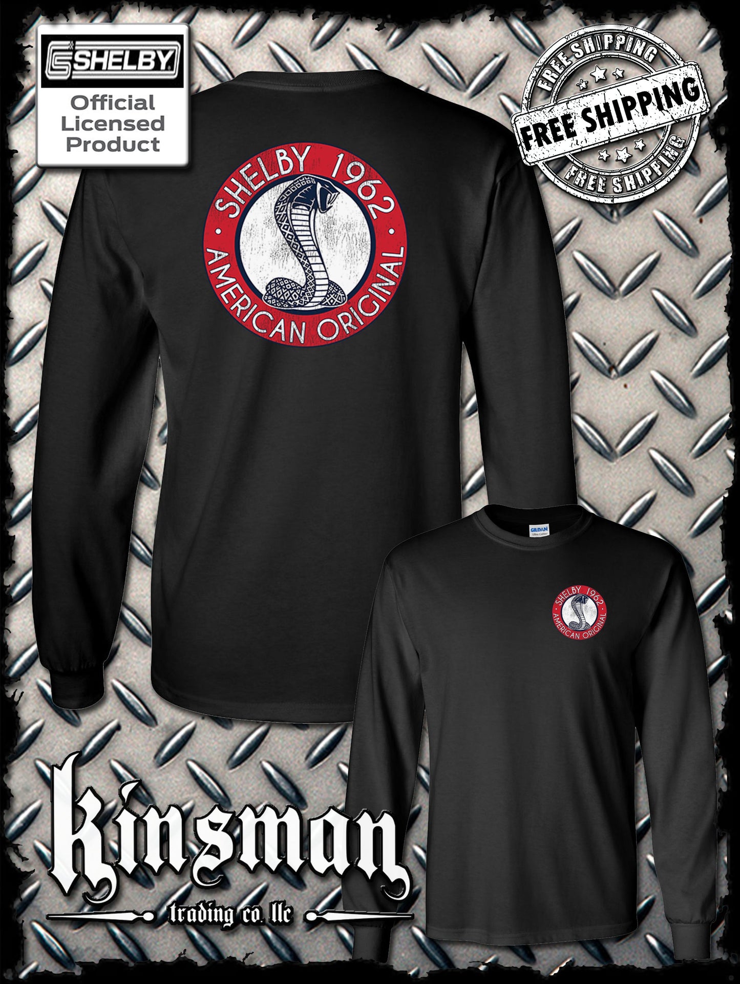 Carroll Shelby 1962 Circle Cobra Logo 2-Sided Long Sleeve T-Shirt