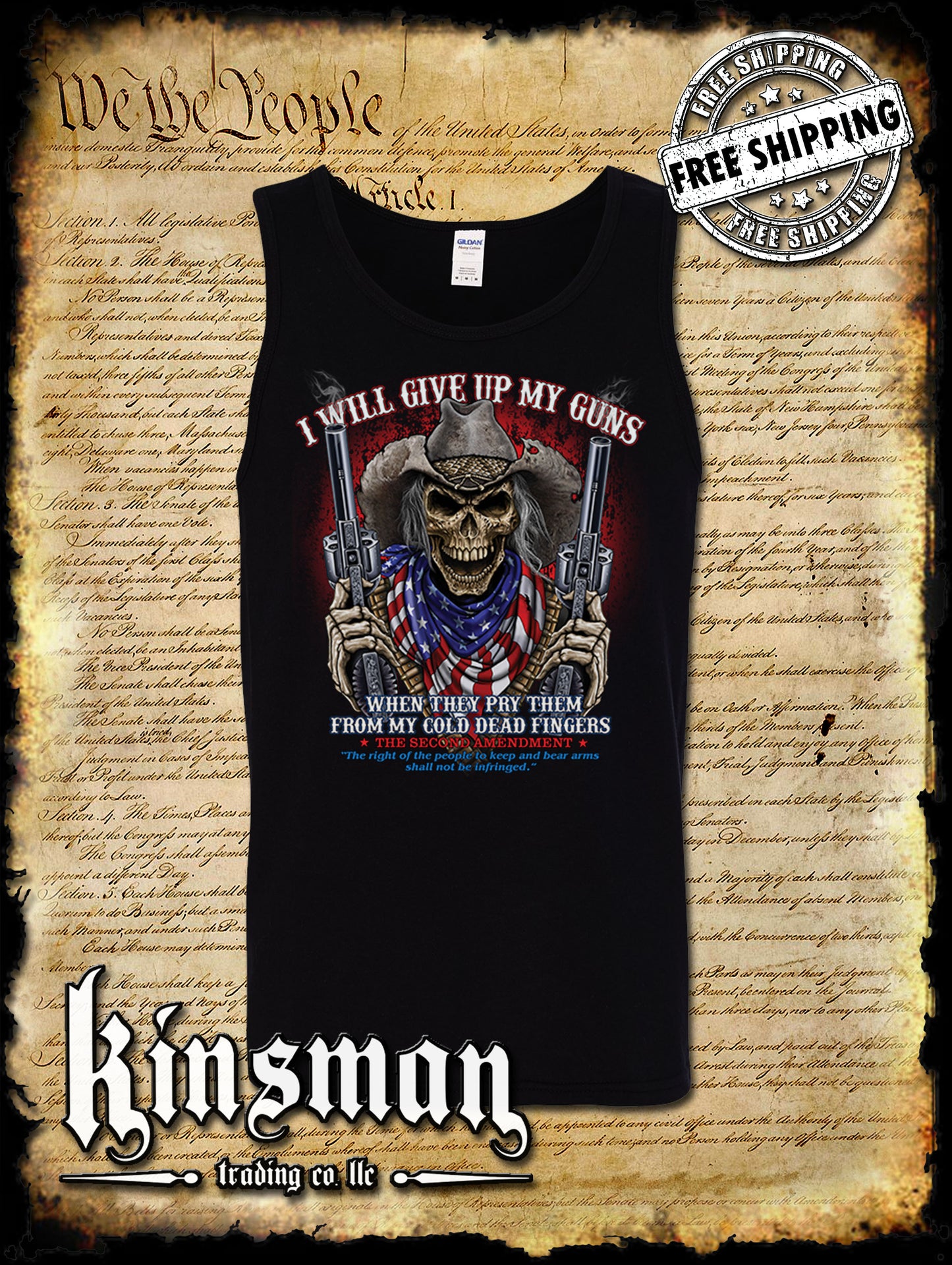 2nd Amendment Cowboy Skull Tank Top T-Shirt / American Flag Bandana