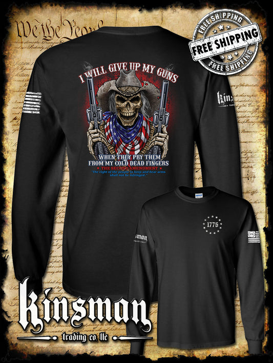 2nd Amendment Cowboy Skull 2-Sided Long Sleeve T-Shirt / American Flag Bandana