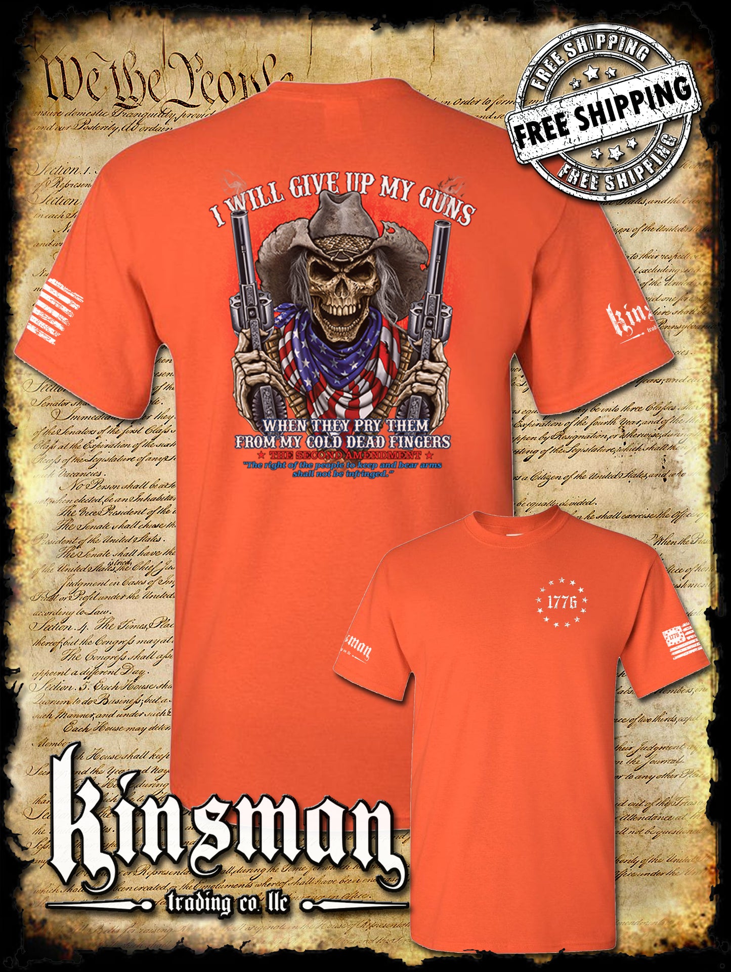 2nd Amendment Cowboy Skull 2-Sided T-Shirt / American Flag Bandana