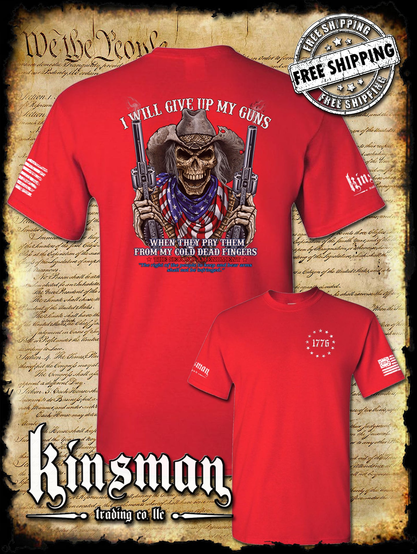 2nd Amendment Cowboy Skull 2-Sided T-Shirt / American Flag Bandana
