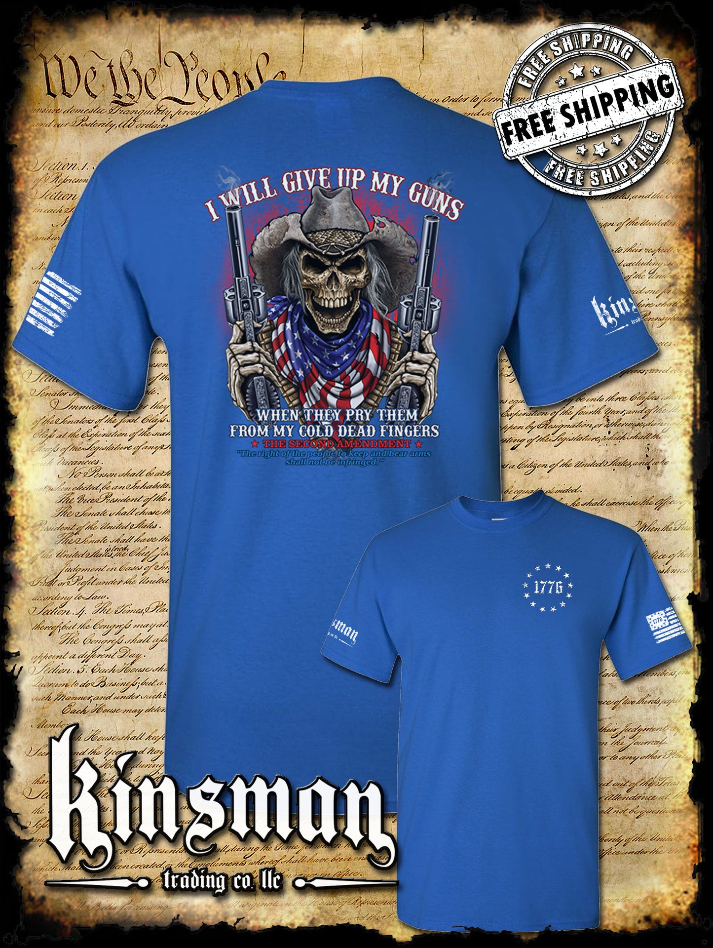 2nd Amendment Cowboy Skull 2-Sided T-Shirt / American Flag Bandana