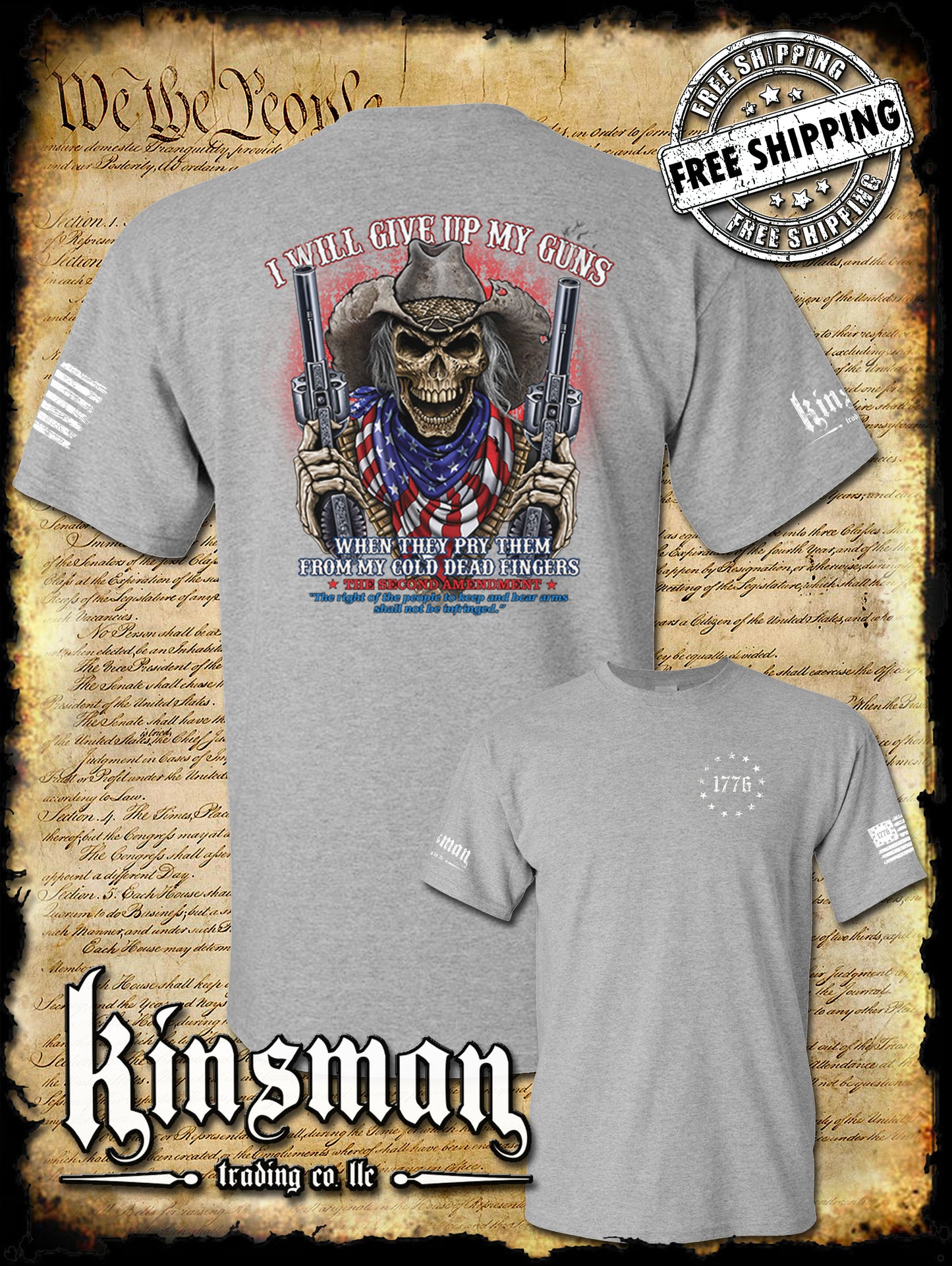 2nd Amendment Cowboy Skull 2-Sided T-Shirt / American Flag Bandana