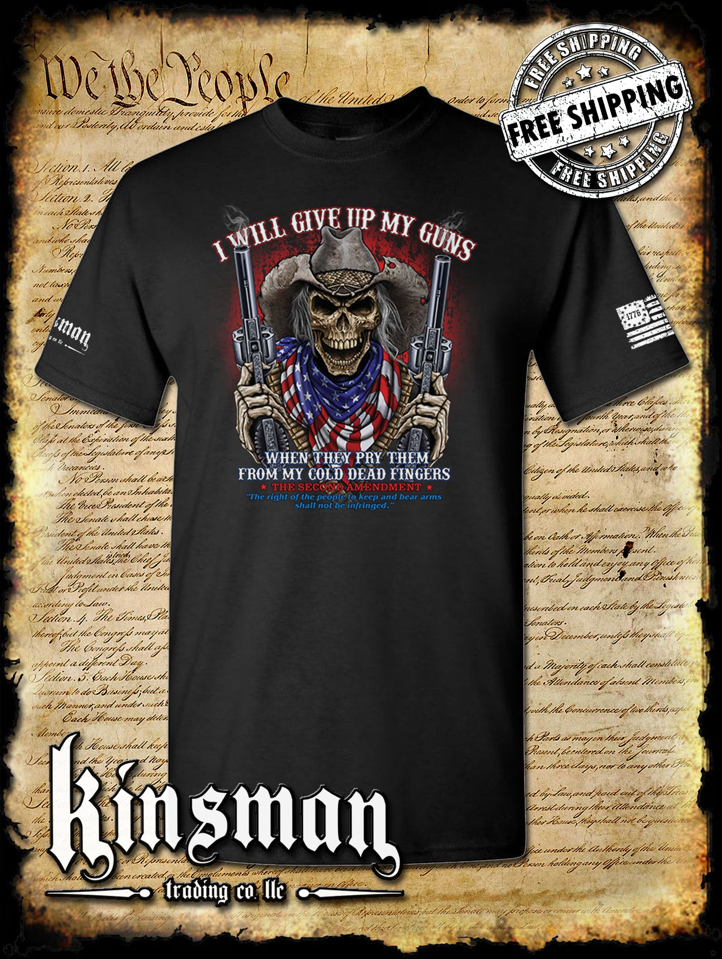 2nd Amendment Cowboy Skull T-Shirt / American Flag Bandana