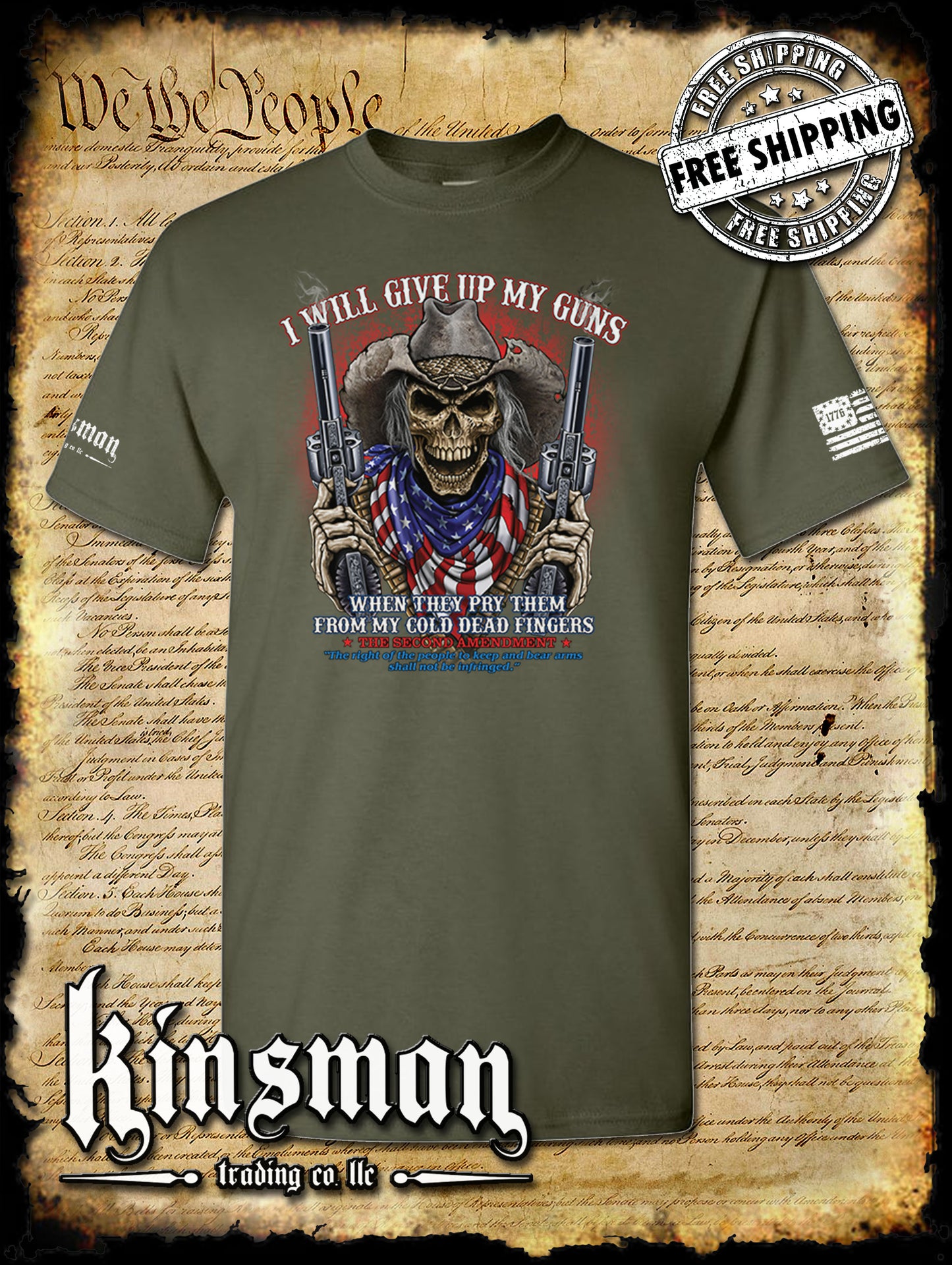 2nd Amendment Cowboy Skull T-Shirt / American Flag Bandana