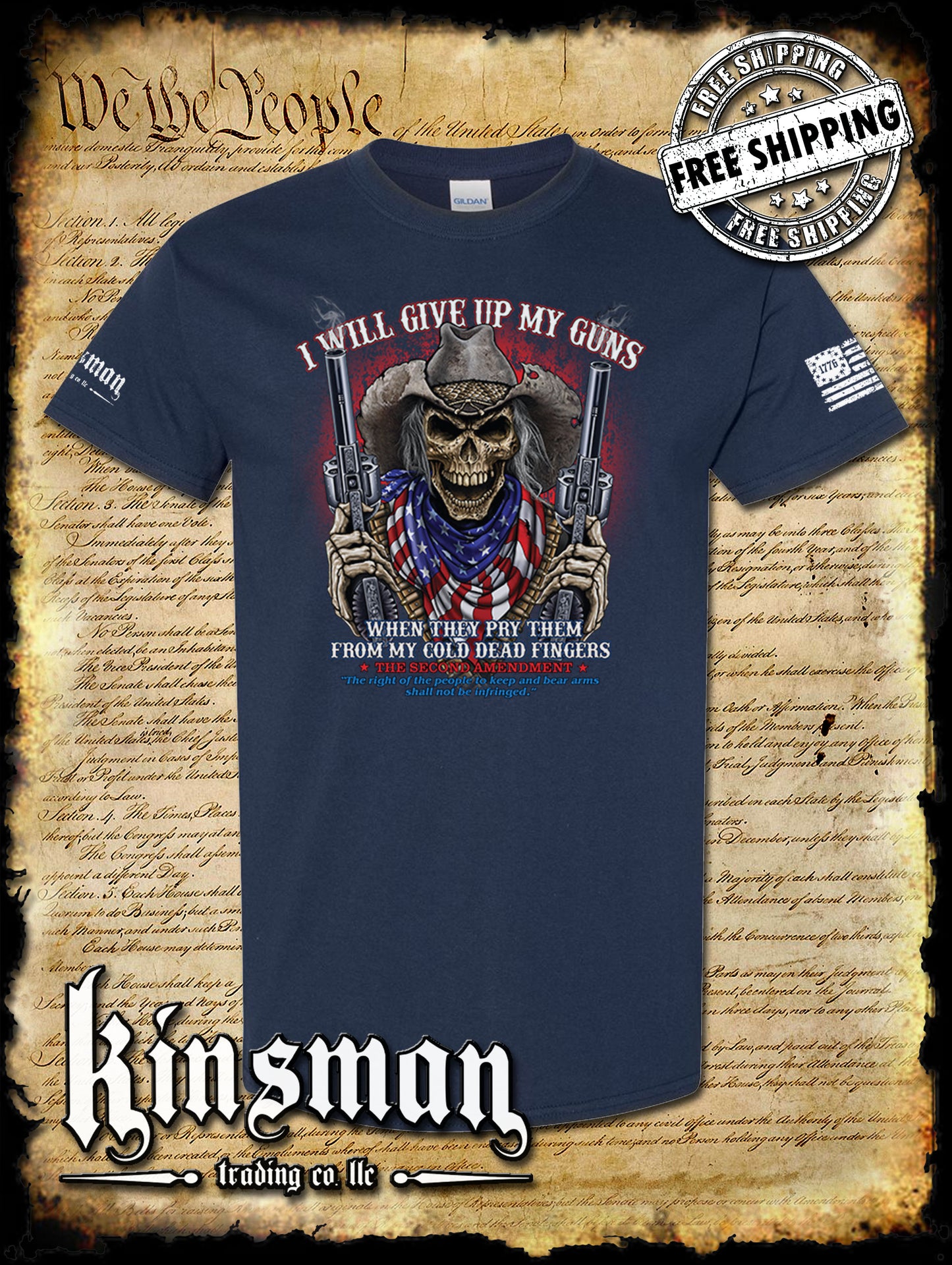 2nd Amendment Cowboy Skull T-Shirt / American Flag Bandana