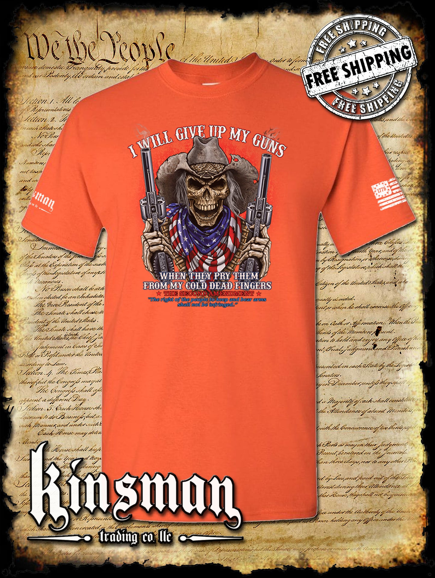 2nd Amendment Cowboy Skull T-Shirt / American Flag Bandana