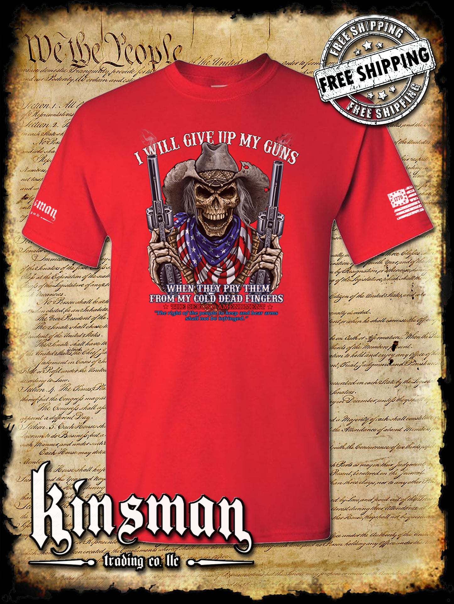 2nd Amendment Cowboy Skull T-Shirt / American Flag Bandana