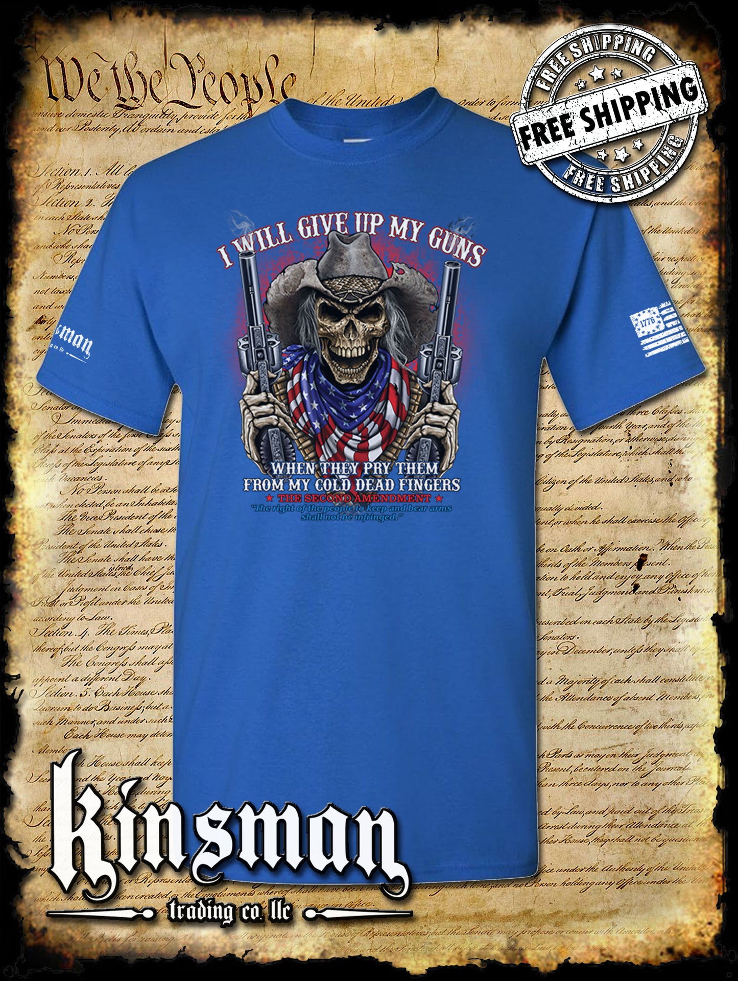 2nd Amendment Cowboy Skull T-Shirt / American Flag Bandana