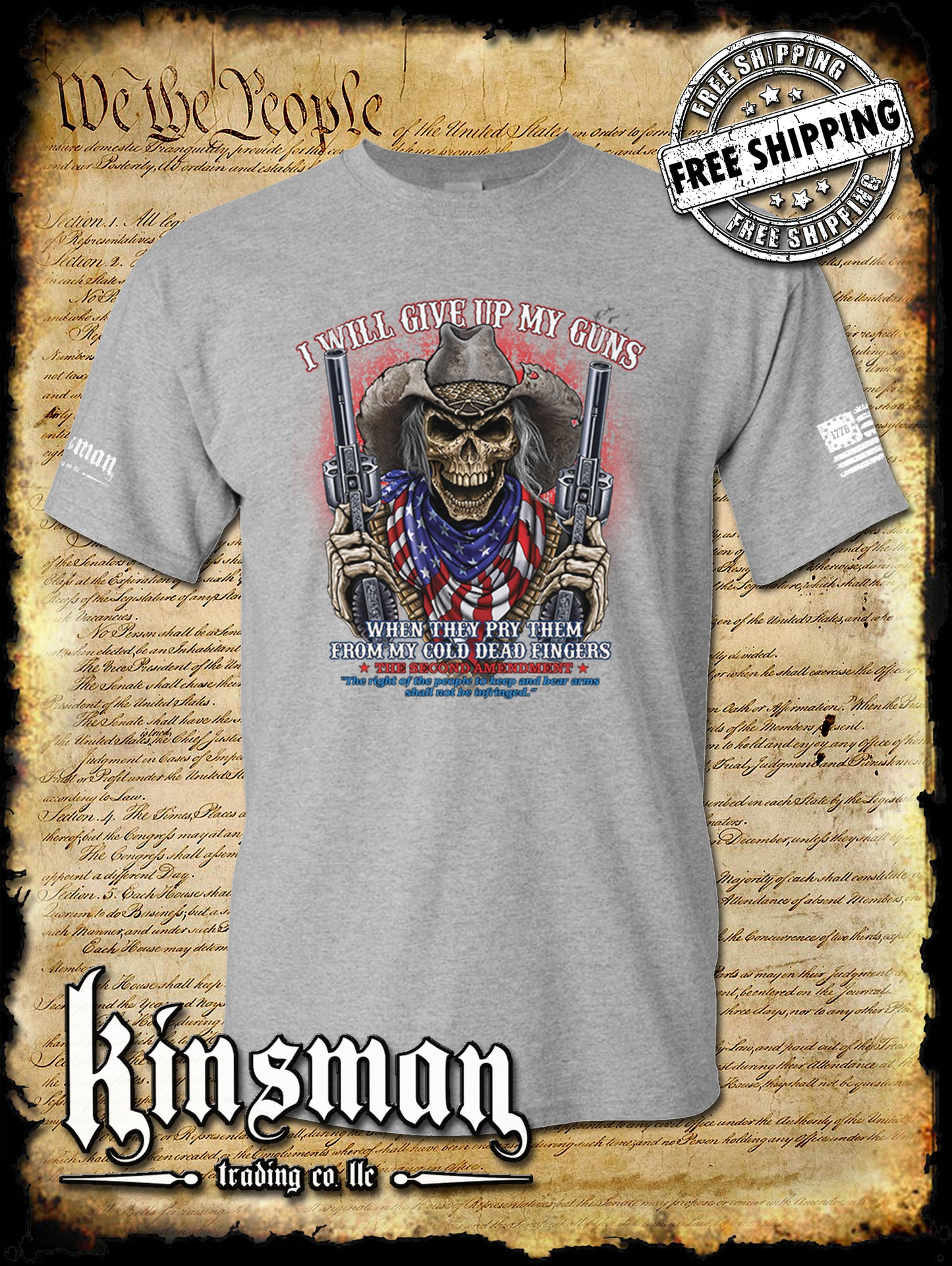 2nd Amendment Cowboy Skull T-Shirt / American Flag Bandana