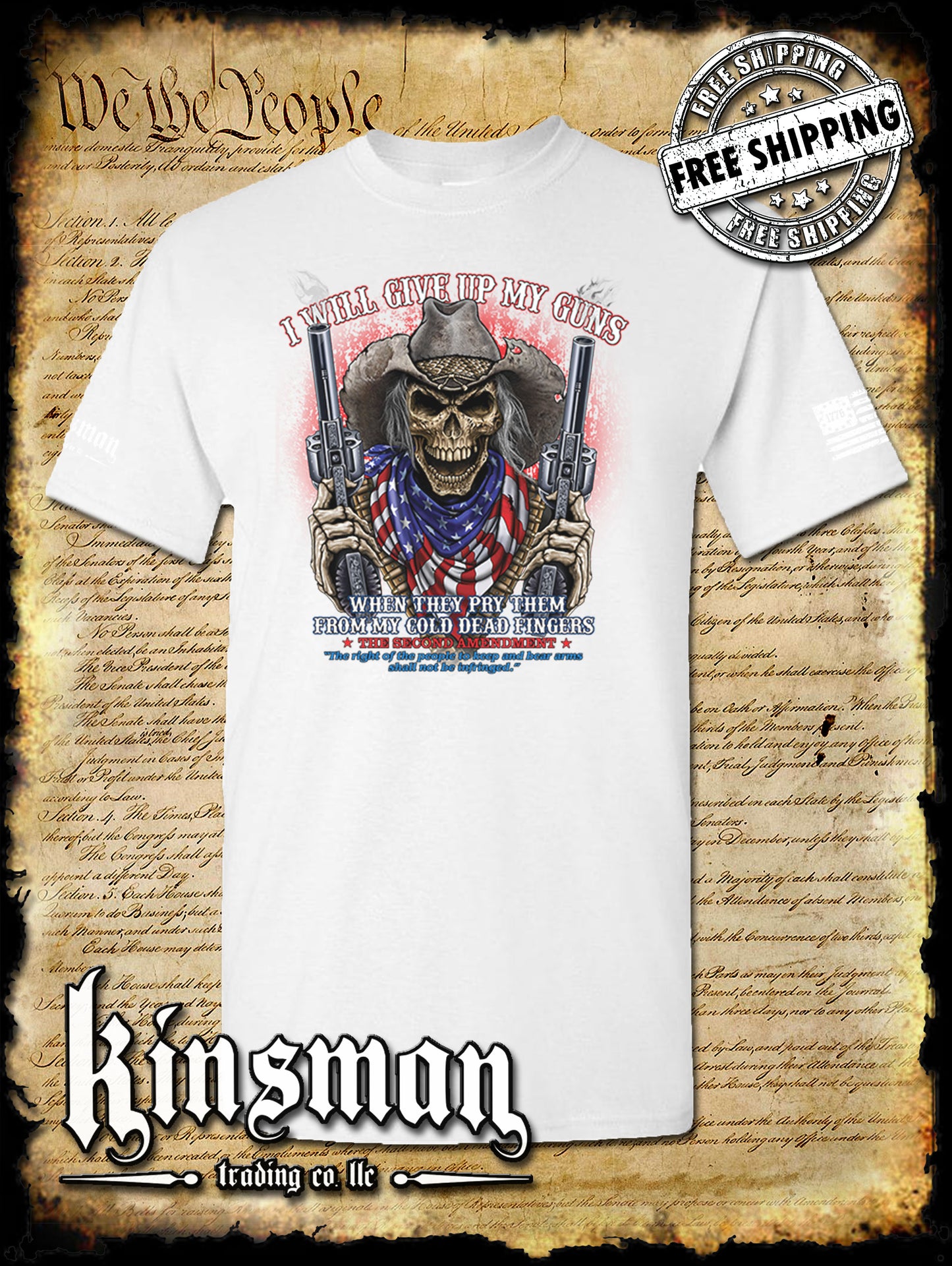 2nd Amendment Cowboy Skull T-Shirt / American Flag Bandana