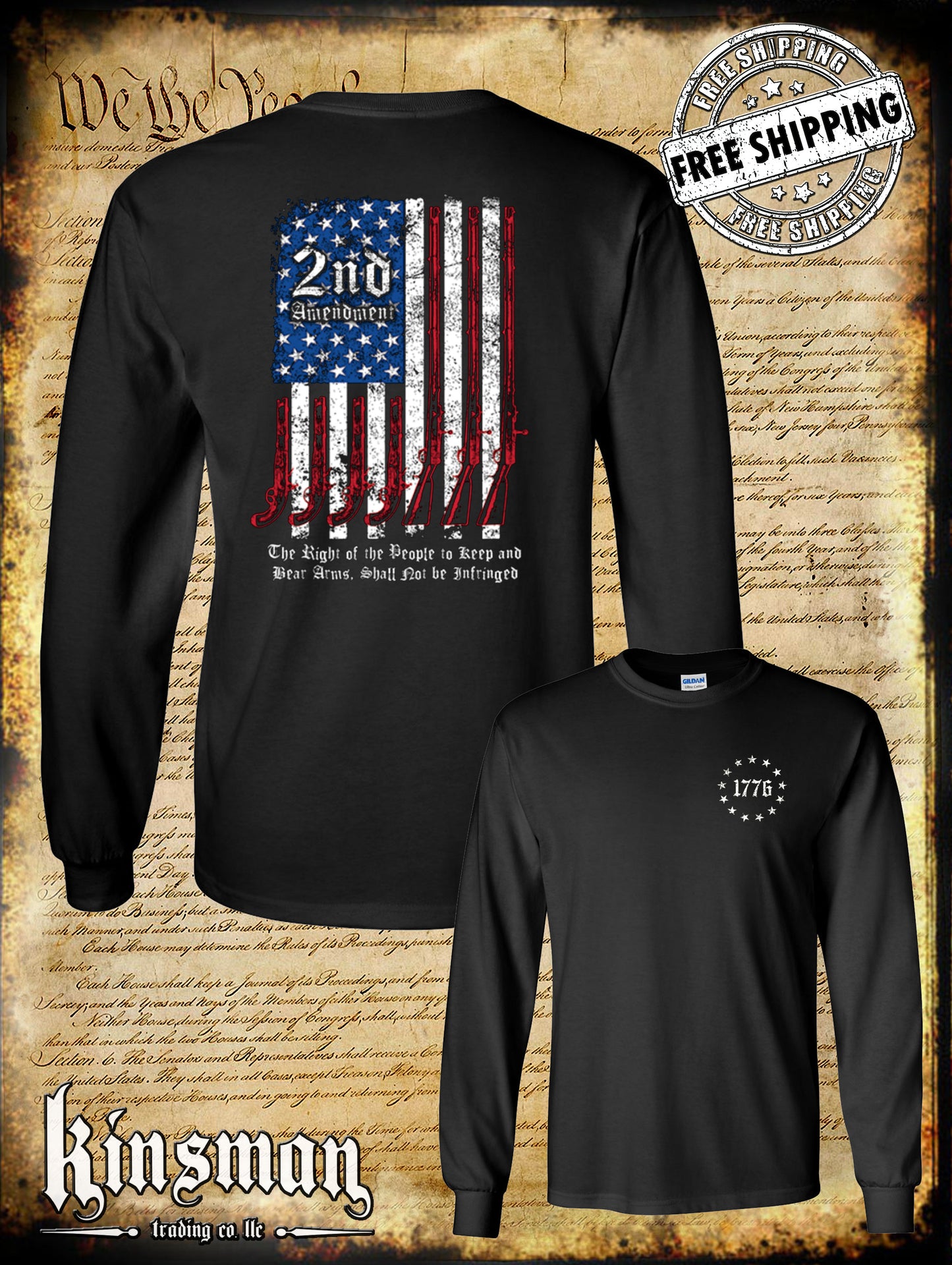 2nd Amendment Script 2-Sided Long Sleeve T-Shirt - Keep & Bear Firearms Not Infringed