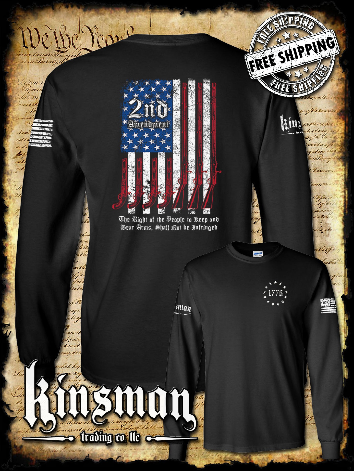 2nd Amendment Script 2-Sided Long Sleeve T-Shirt - Keep & Bear Firearms Not Infringed