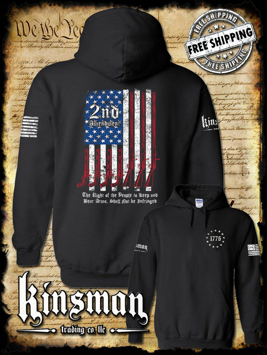 2nd Amendment Script 2-Sided Hoodie / Sweatshirt The Right to Keep & Bear Arms Not Infringed USA