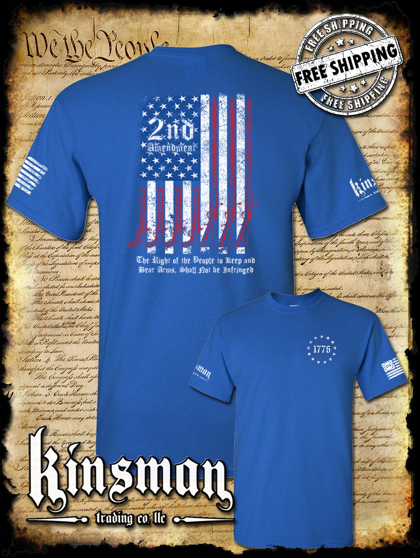 2nd Amendment Script 2-Sided T-Shirt Pro Gun Rights Keep & Bear Firearms American Flag