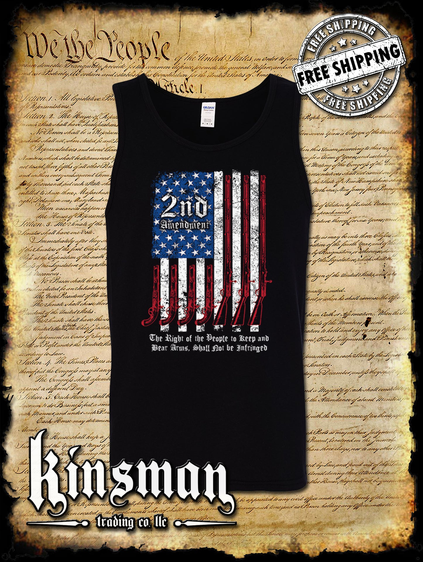 2nd Amendment Script Tank Top T-Shirt - American Gun Flag