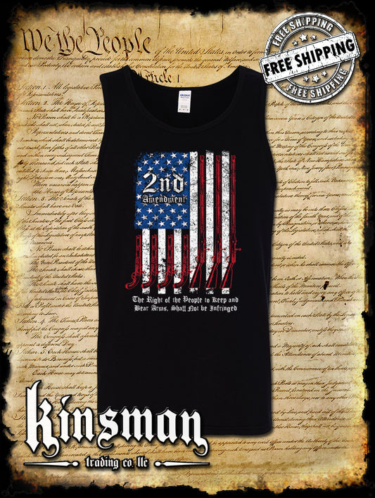 2nd Amendment Script Tank Top T-Shirt - American Gun Flag