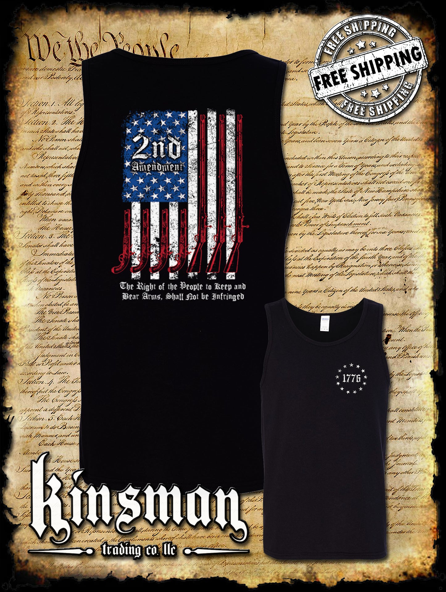 2nd Amendment Script 2-Sided Tank Top T-Shirt - Keep & Bear Firearms Not Infringed
