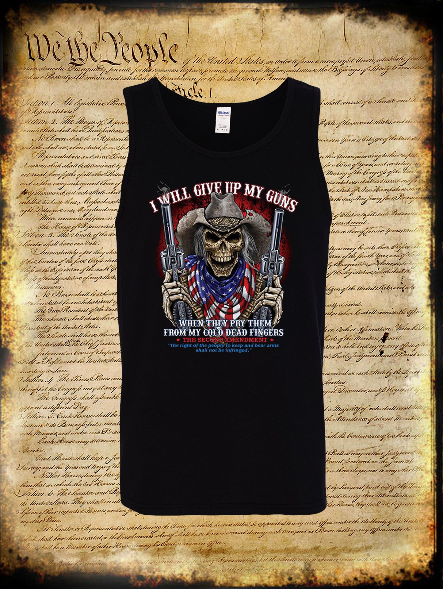 2nd Amendment Cowboy Skull Tank Top T-Shirt / American Flag Bandana