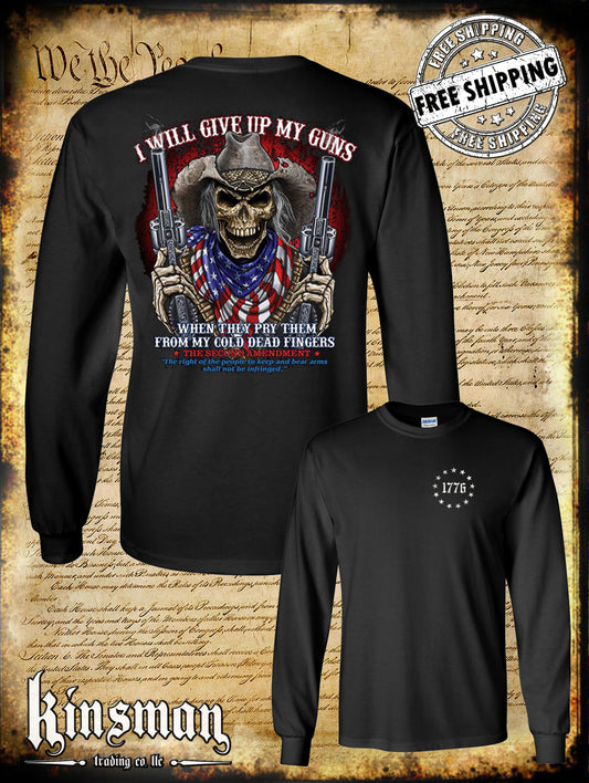 2nd Amendment Cowboy Skull 2-Sided Long Sleeve T-Shirt / American Flag Bandana