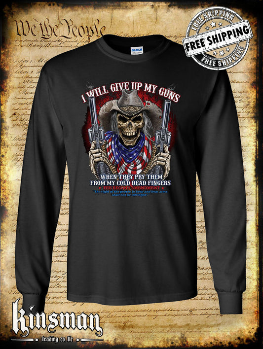 2nd Amendment Cowboy Skull Long Sleeve T-Shirt / American Flag Bandana