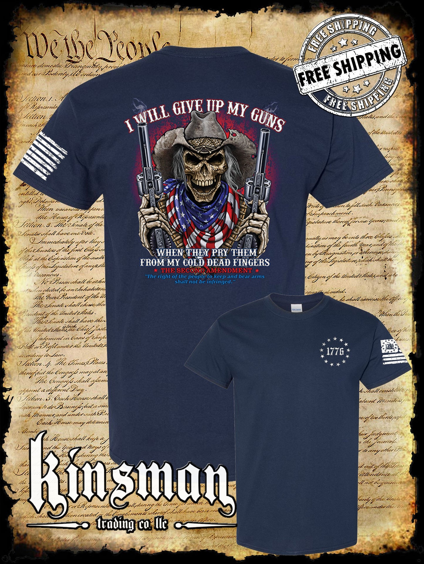 2nd Amendment Cowboy Skull 2-Sided T-Shirt / American Flag Bandana