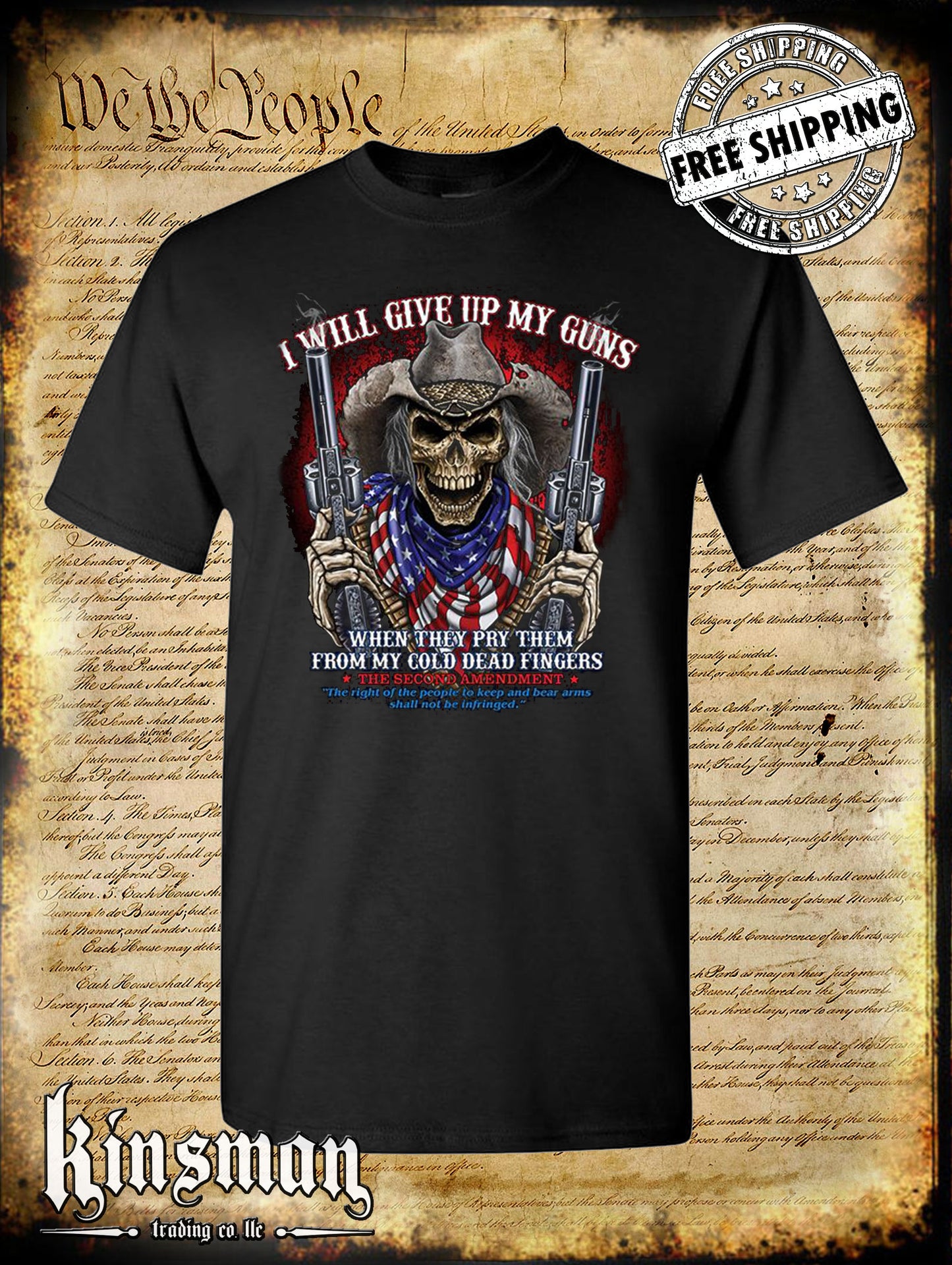 2nd Amendment Cowboy Skull T-Shirt / American Flag Bandana