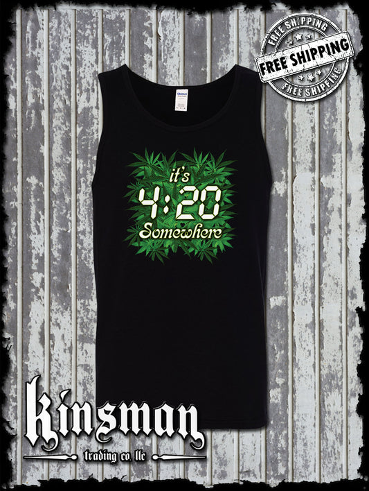 It's 420 Somewhere Weed Pot Leaf Marijuana Cannabis Tank Top T-Shirt