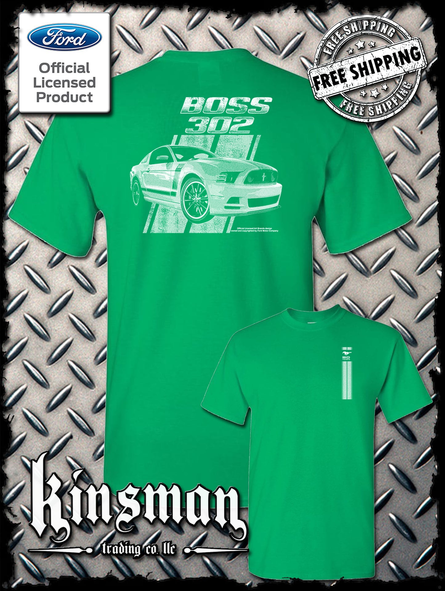 Ford Boss 302 Mustang 50 Years 2-Sided T-Shirt - Official Licensed Product