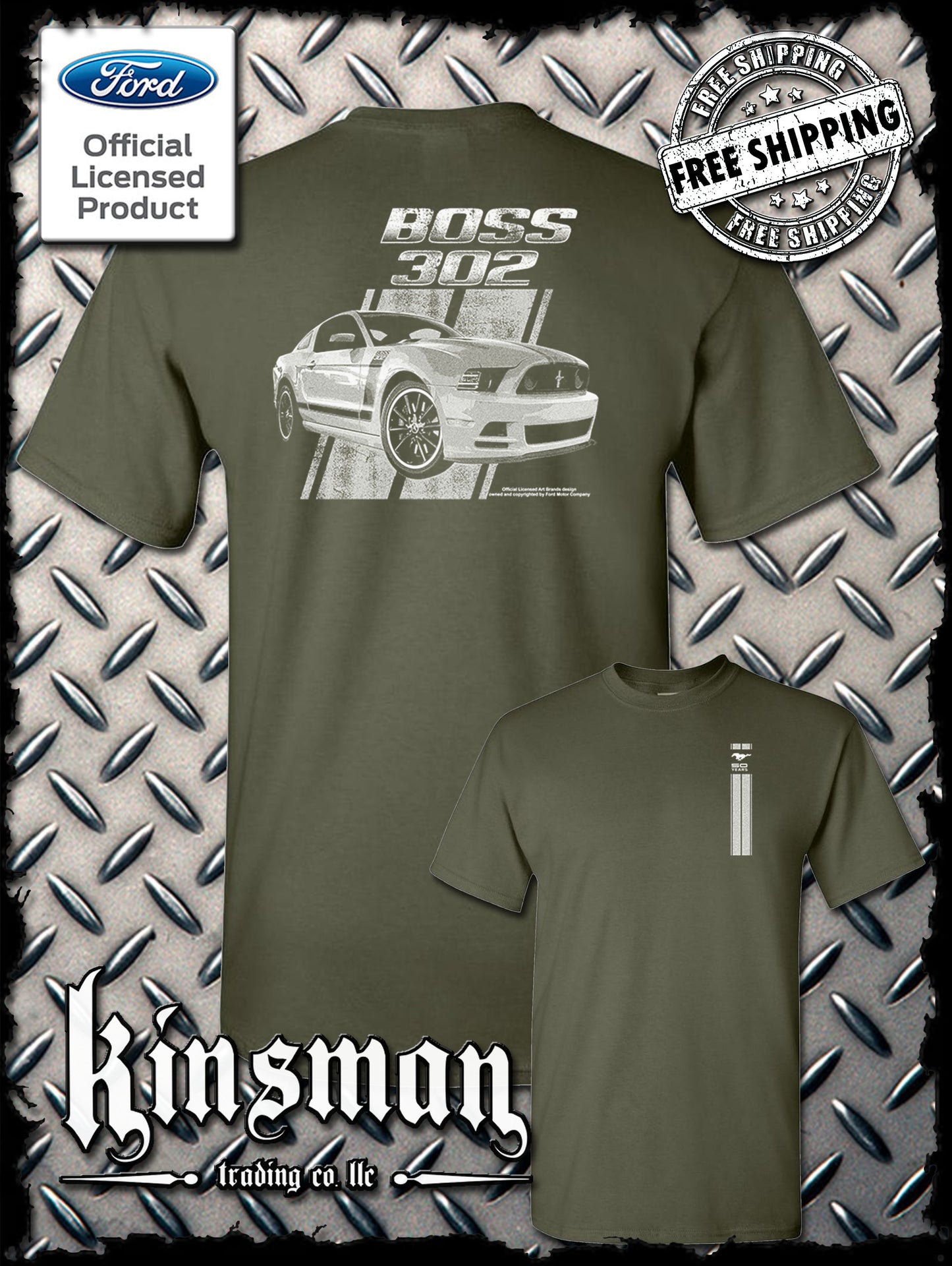 Ford Boss 302 Mustang 50 Years 2-Sided T-Shirt - Official Licensed Product