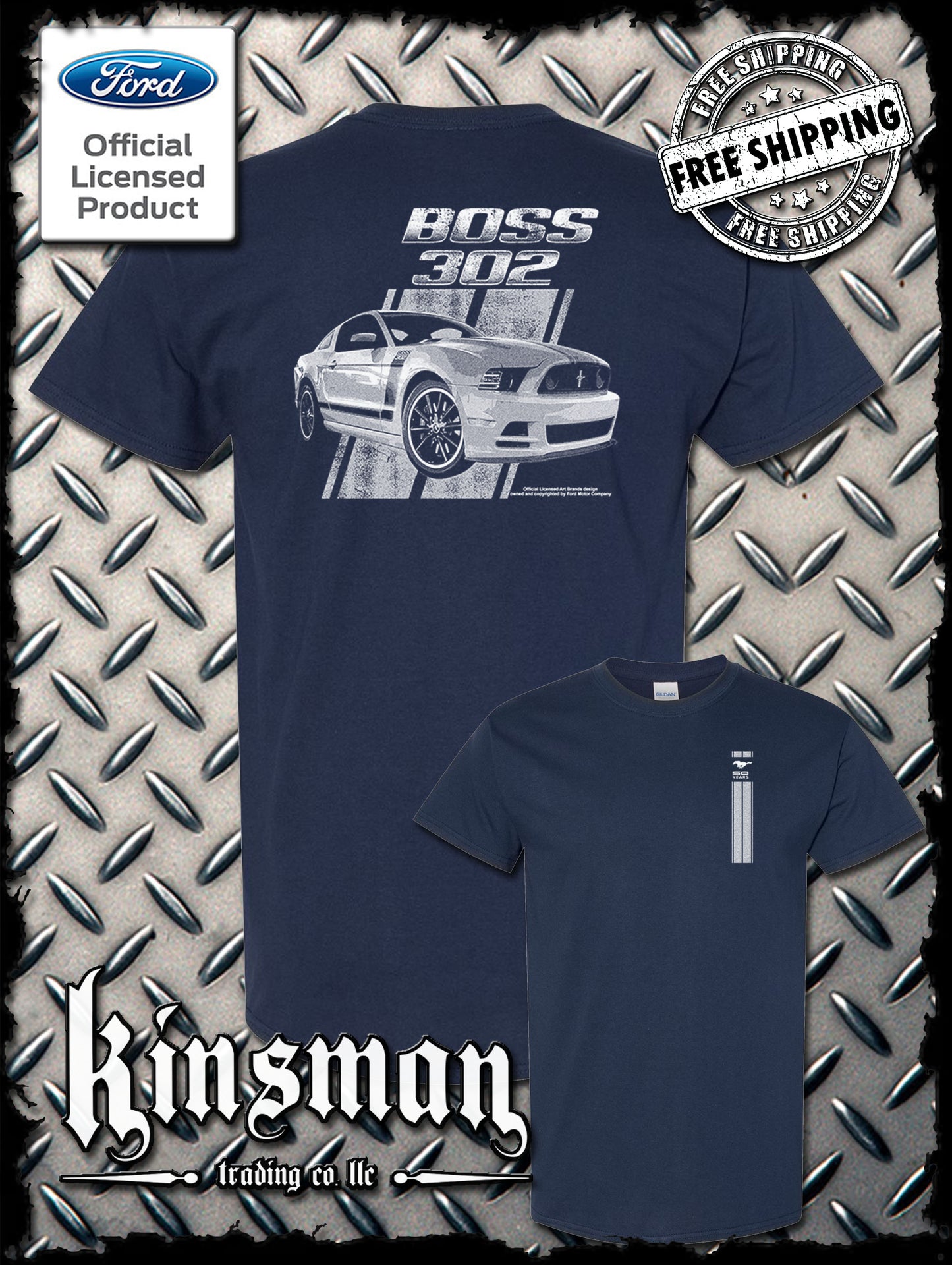 Ford Boss 302 Mustang 50 Years 2-Sided T-Shirt - Official Licensed Product