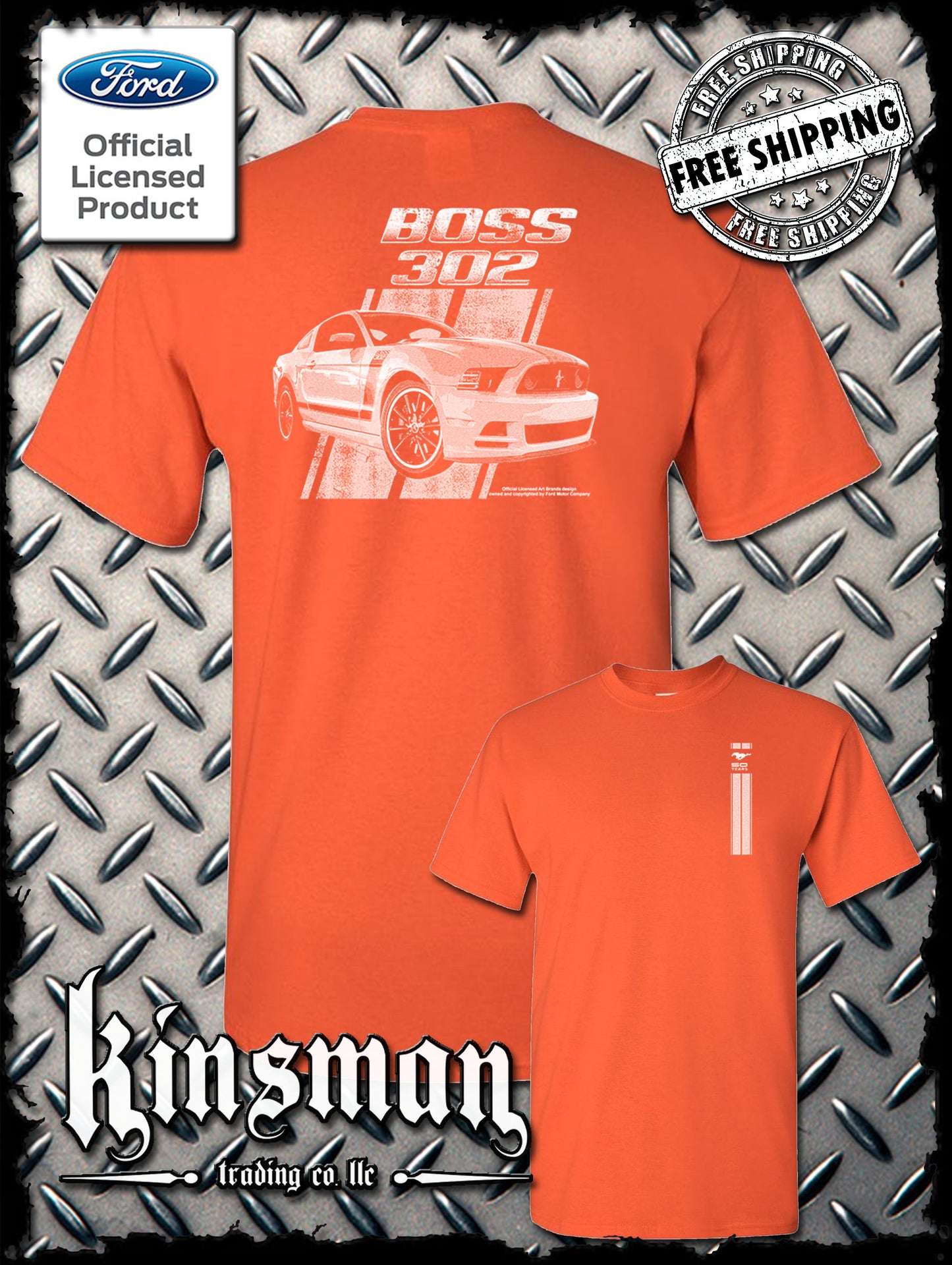Ford Boss 302 Mustang 50 Years 2-Sided T-Shirt - Official Licensed Product