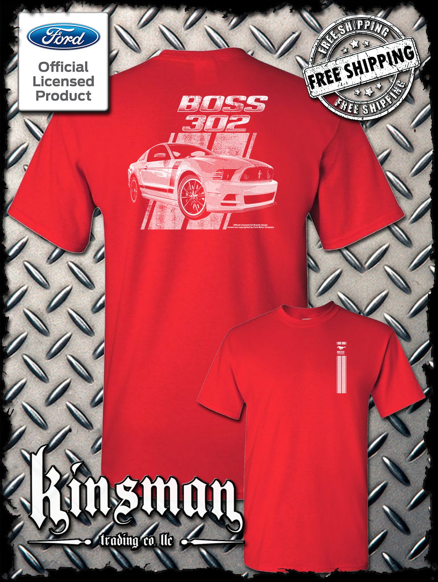 Ford Boss 302 Mustang 50 Years 2-Sided T-Shirt - Official Licensed Product